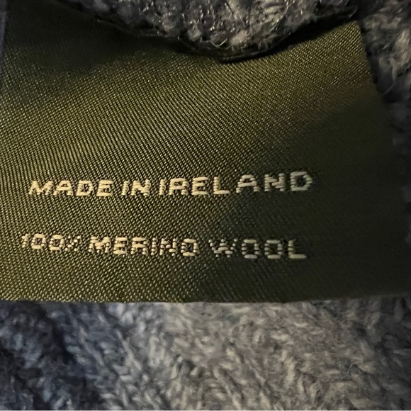 Authentic Irish Aran Merino Wool Cable Knit Sweater Vest Slate Blue Cozy Pockets - Picture 7 of 10